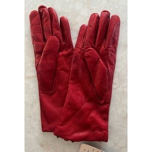 Brooks Brothers 346 Red Leather Cashmere Lined Mid-Length Gloves Large NWT